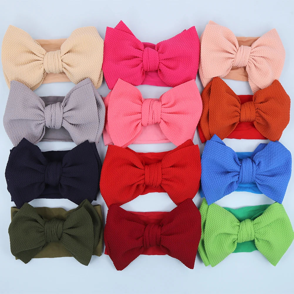 Solid Big Bow Topknot Headband for Baby Girls Elastic Nylon Hair Bands