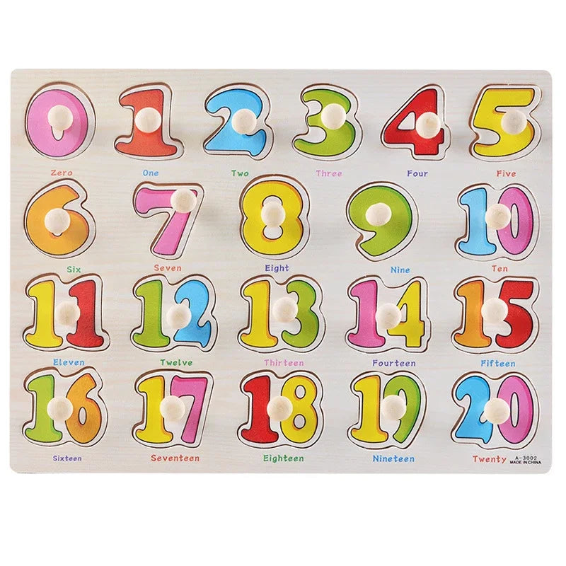 Baby Wooden Grab Board Number Letter Shape Recognition Puzzle Children