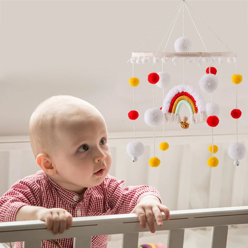 Baby Bed Bell Rainbow Hanging Toy 0-12 Months Newborn Wooden Mobile