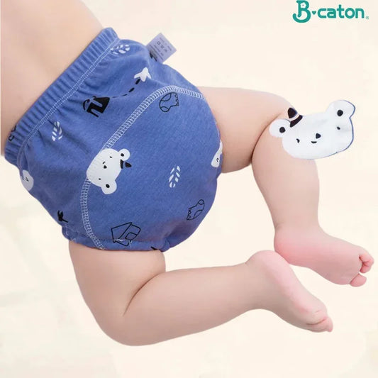 B Caton Cartoon Print Reusable Baby Diaper 6-layer Waterproof Cotton