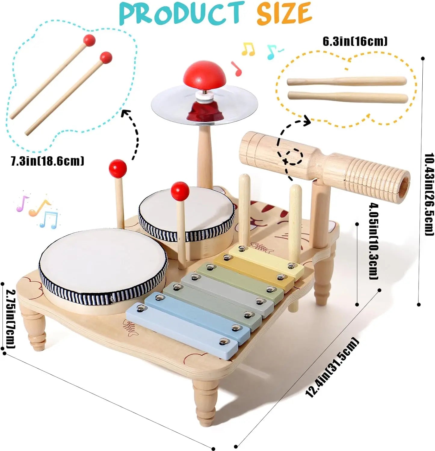 Wooden Xylophone Drum Set For Toddlers,Montessori Baby Musical