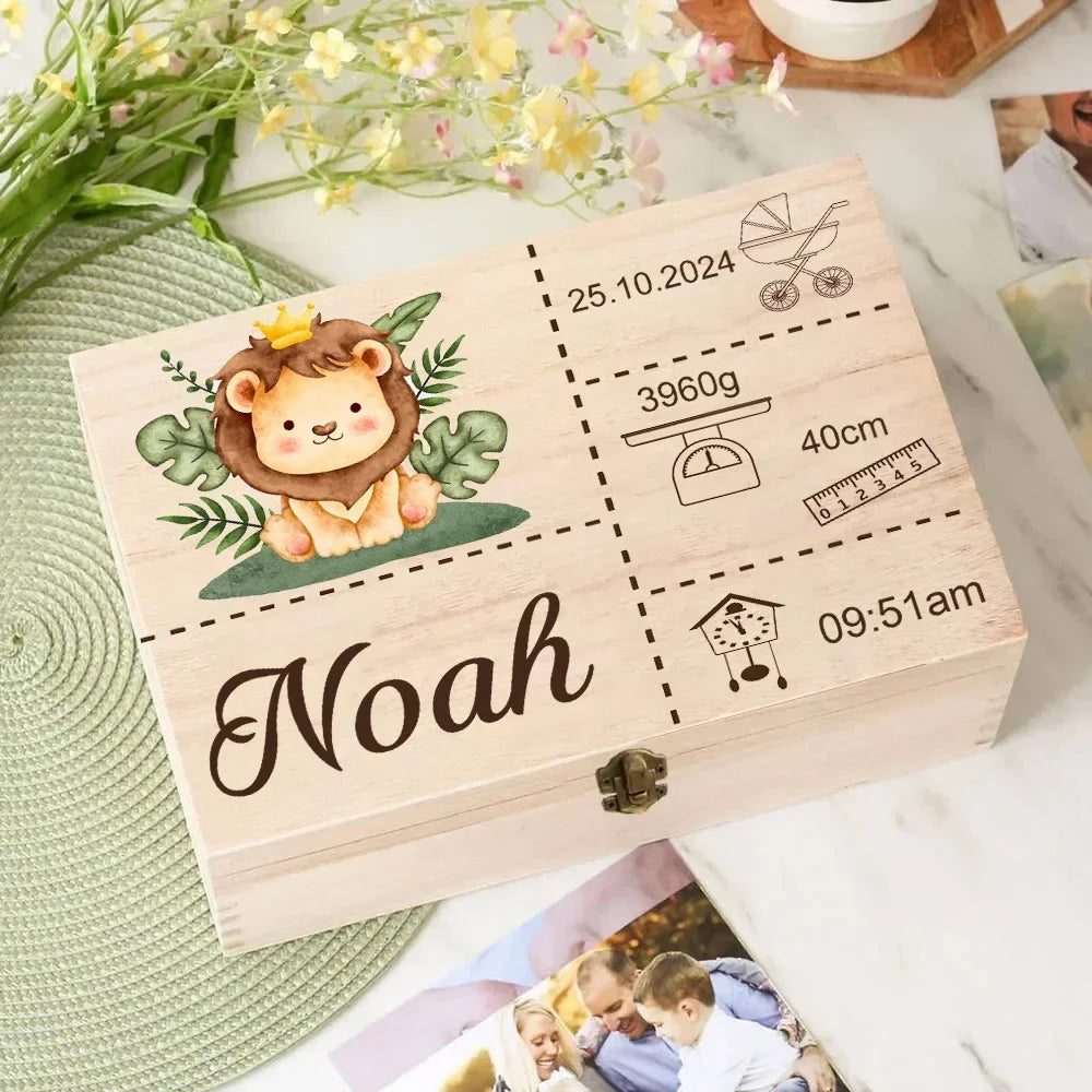 Personalised Safari Animal Baby Memory Box Custom Wooden Boxes Newborn