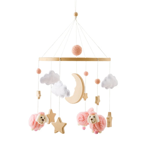 Baby Crib Mobile Bed Bell Rattle Toys Wooden Crochet Stars Pendant Bed