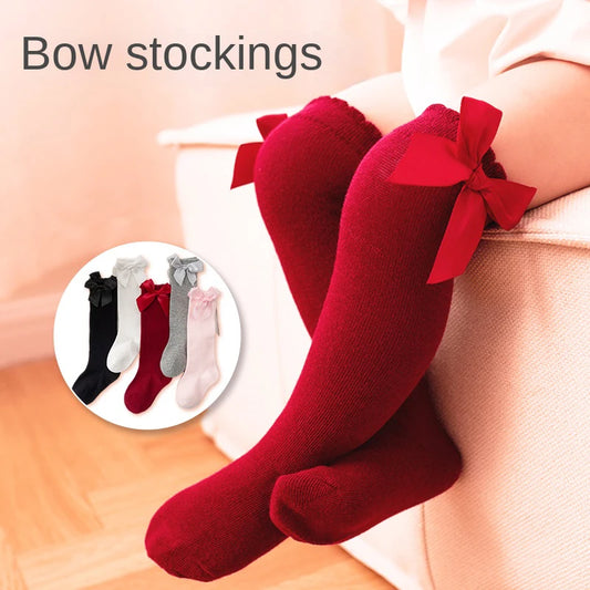 Baby Socks Newborn Girls Striped High Princess Bow Socks Kids Boy