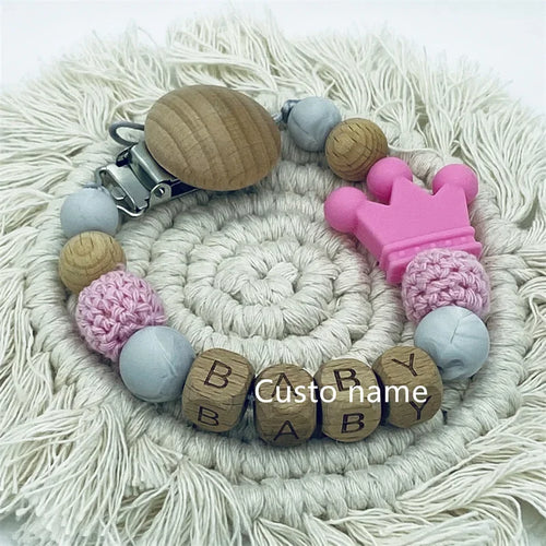 Baby Custom Name Silicone Beads Flower Ring Pacifier Clips Safe