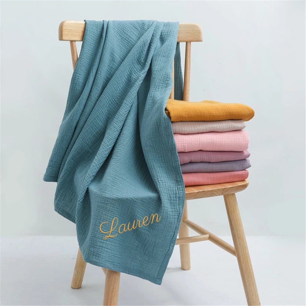 Personalized Name Embroidered Custom Baby Cotton Muslin Baby Swaddle