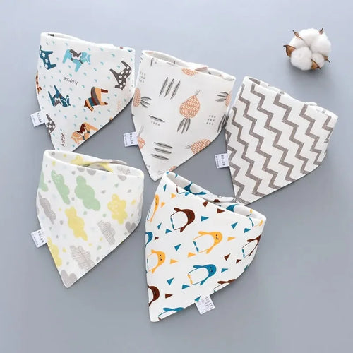 5pcs Pure Cotton Bandana Waterproof Bibs Baby Saliva Towel Triangle