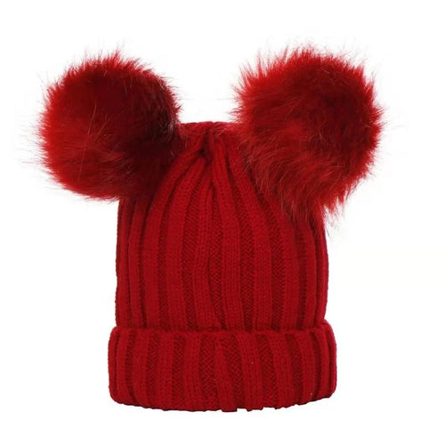 2023 Mother Kids Hats Bobble Hat Children Cap Pom Pom Beanies Caps