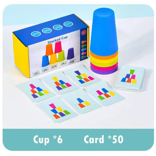 Montessori Toys Stack Cup Game With Card Educational Intellectual