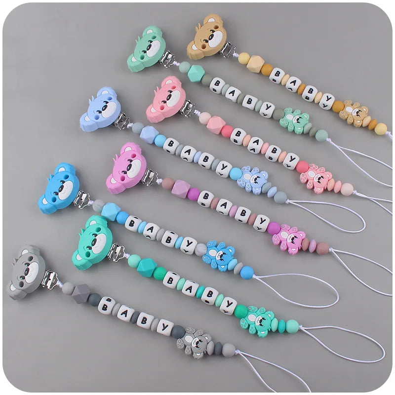 Baby Handmade Personalized Name Clips Cartoon Silicone Beads Pacifier