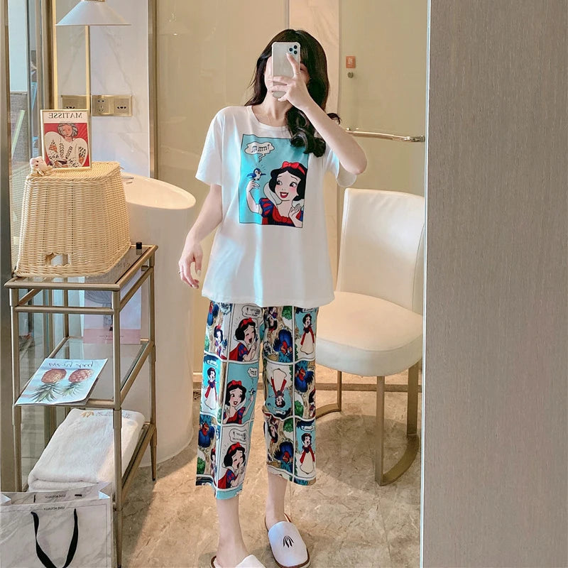 Disney Cartoon Mickey Winnie Snow White Pajamas Ladies Summer Short