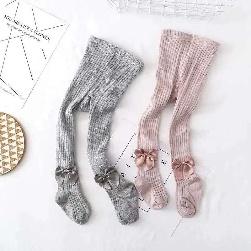 Cute Bowknot Tights For Girls Knitted Cotton Winter Girls Tights High