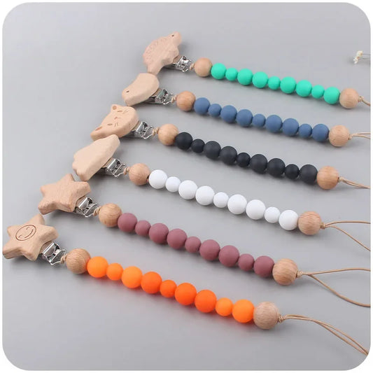 1-2pcs Baby Pacifier Clip Wooden Teethers Bracelet Set Cartoon Star