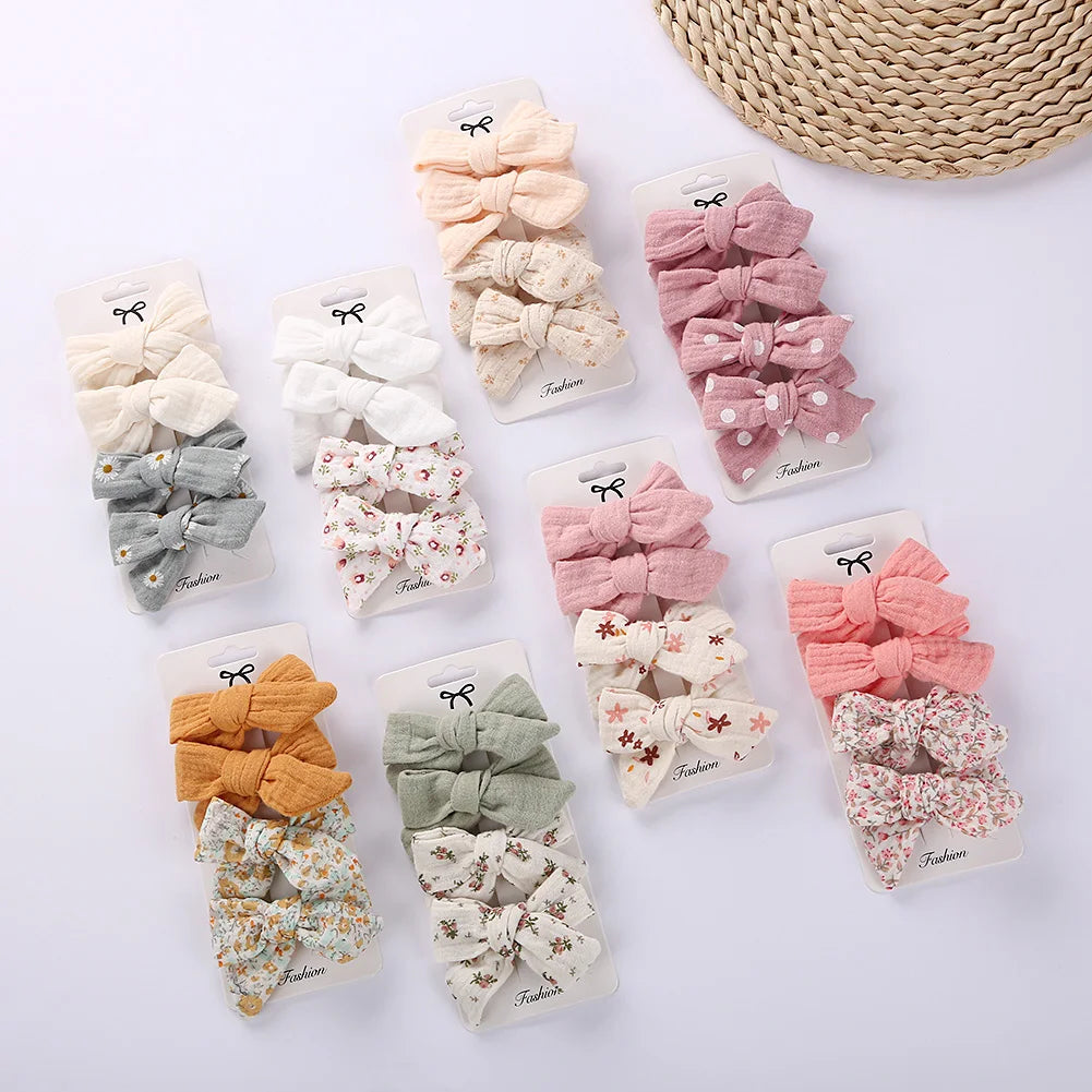 4Pcs/Set Baby Bows Hair Clips Muslin Girls Hairpins Hairclip For Kids