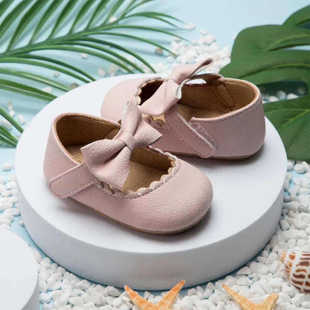 Retro New Newborn Baby Walking Shoes Spring Autumn Solid Color Bow