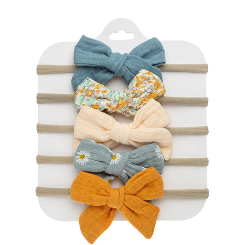 5Pcs/Lot Muslin Cotton Baby Headbands Flower Rainbow Print Elastic