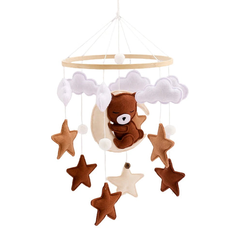 Baby Wooden Bed Bell Mobile Hanging Rattle Toys Teddy Velvet Bear