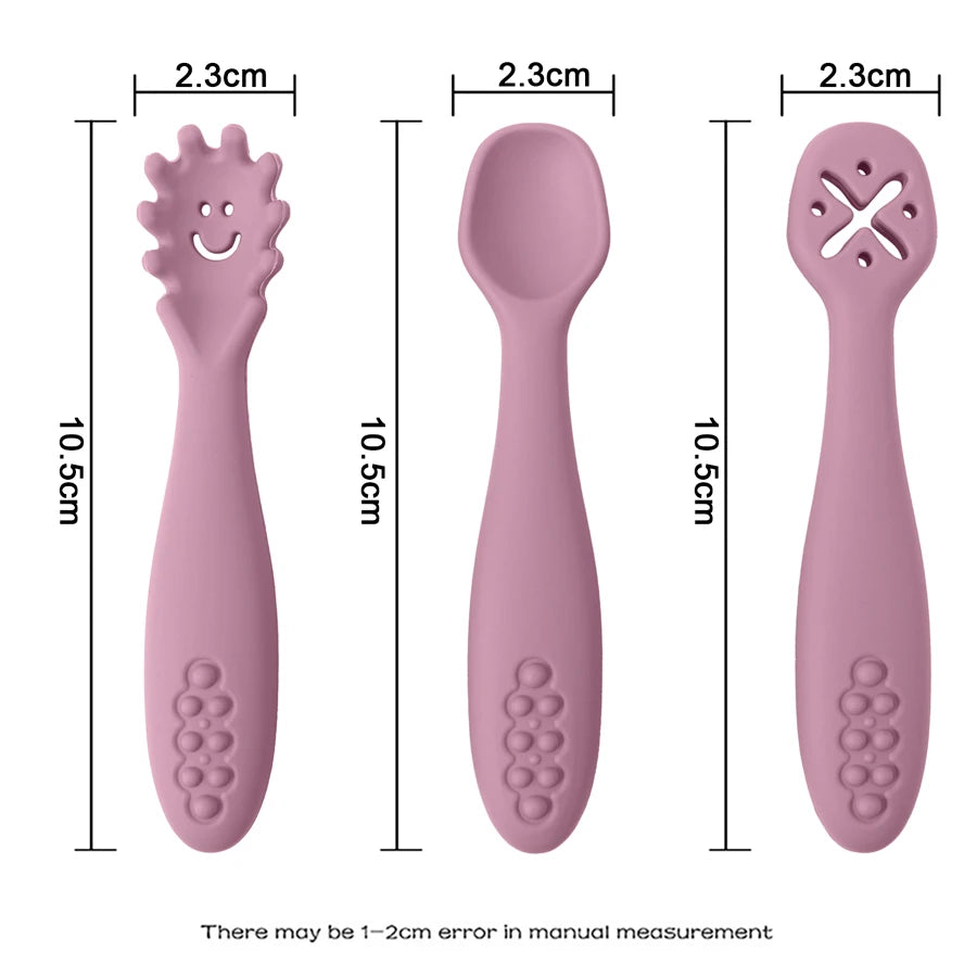 3PCS Cute Baby Learning Spoons Utensils Set Newborn Feeding Spoon Set