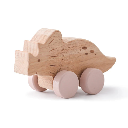 Wooden Baby Car Toys Beech Wooden Dinosaur Cartoon Car Teether