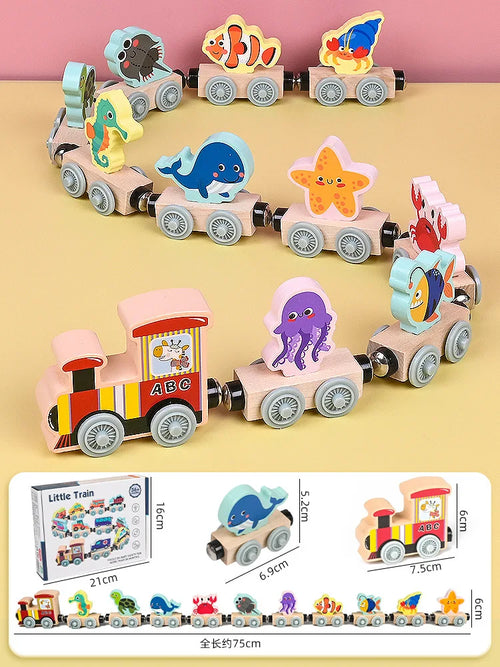 Montessori Magnetic Wooden Train Toys Early Educational Cognition