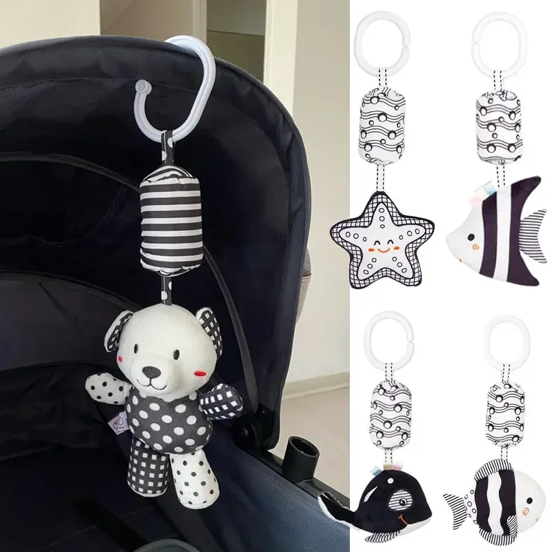 Stroller Bed Hanging Bell Plush Doll Baby Infant Rattles Newborn Black