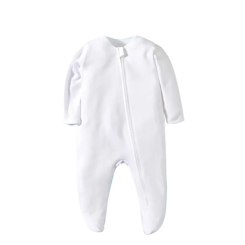 Spring Newborn Footed Pajamas Solid White Fashion Zipper Baby Clothes