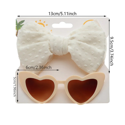 2Pcs/Card Retro Heart Shape Baby Sunglasses & Headbands Set Swiss Dots