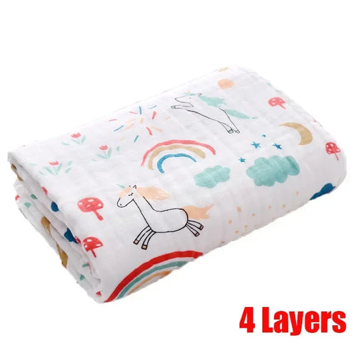 Baby Bath Towel Cartoon Print 6-layer Newborn Towel Cotton Blankets