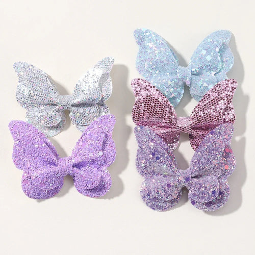 2/4/5Pcs Girls Cute Sequins Double Butterfly Hair Clip Bow Hairpins