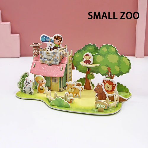 3D Paper Puzzle Montessori Miniature Houses Funny Carton Construction