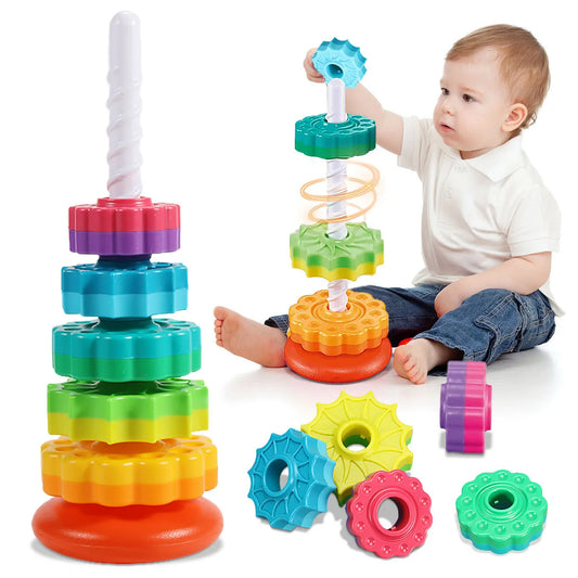 Montessori Rotating Rainbow Tower Baby Stacking Puzzle Toys Safety and