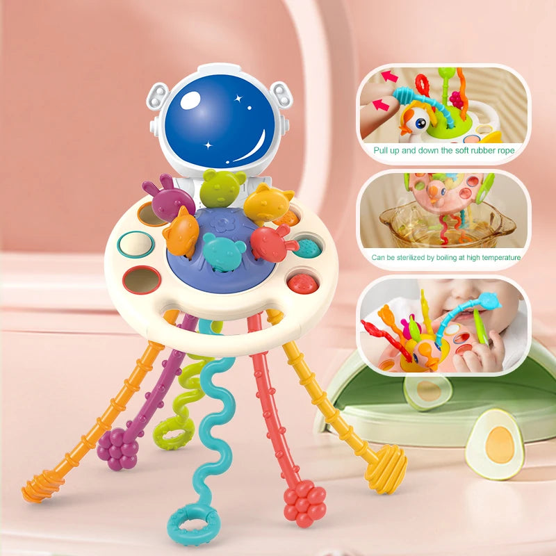 Cartoon Duck Astronaut Pull String Montessori Activity Development