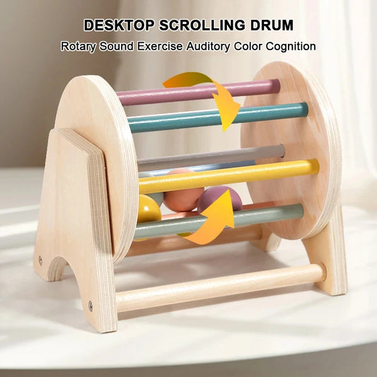 Montessori Infant Wooden Toys Target Box Rolling Drum Color Shape