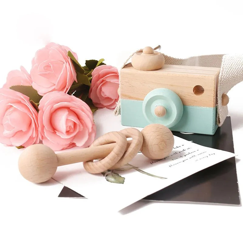 Wooden Fashion Camera Baby Toys Pendant Baby Block Montessori Toys for