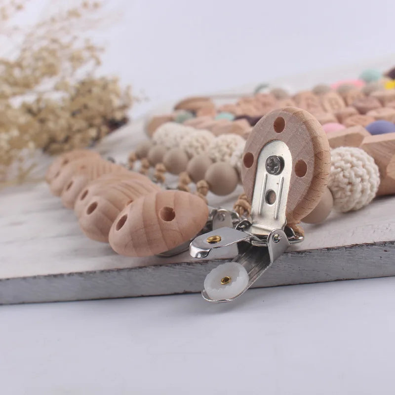 Handmade Free Personalized Name Silicone Wood Pacifier Clips Safe