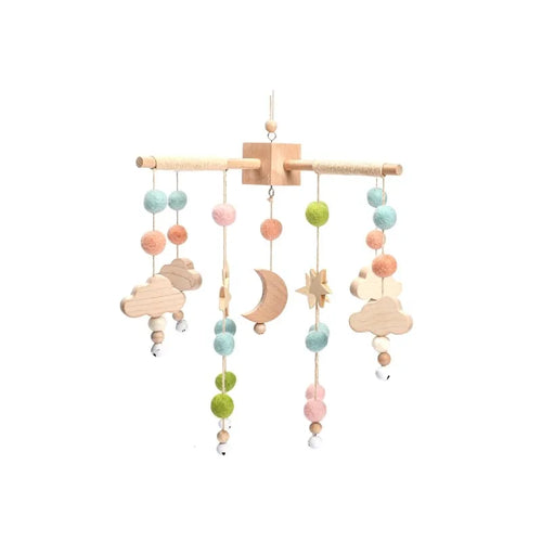 Baby Crib Mobile Bed Bell Rattle Toys Wooden Crochet Stars Pendant Bed