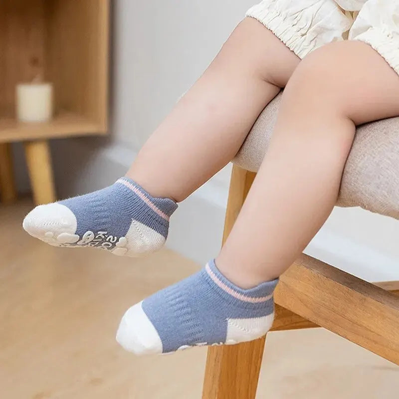 5Pairs/Lot Baby Anti Slip Socks Solid Stripe Girls Boys Newborn Kids