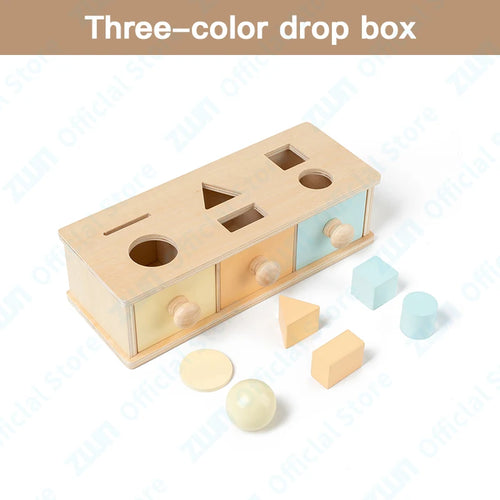 Montessori Infant Wooden Toys Target Box Rolling Drum Color Shape