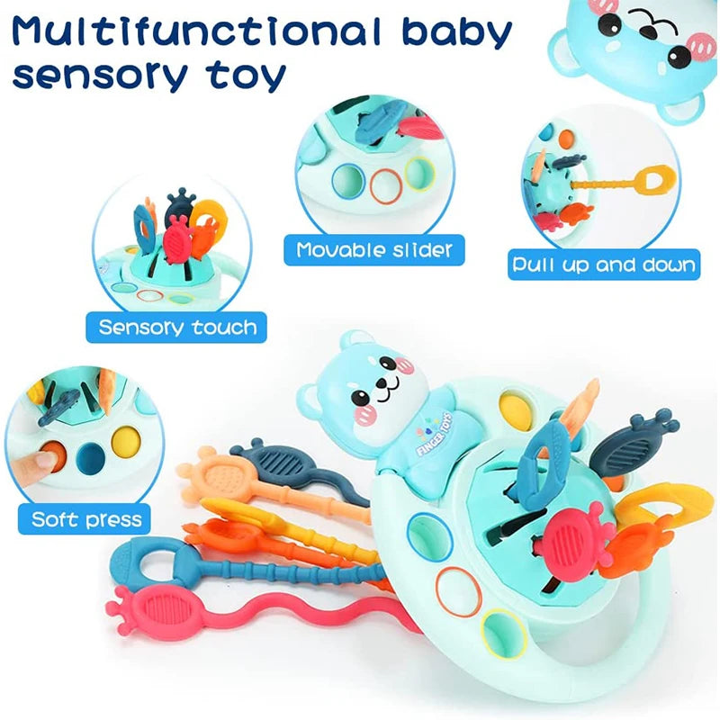 Development Baby Rattle Teether Toys Montessori Silicone Pull String