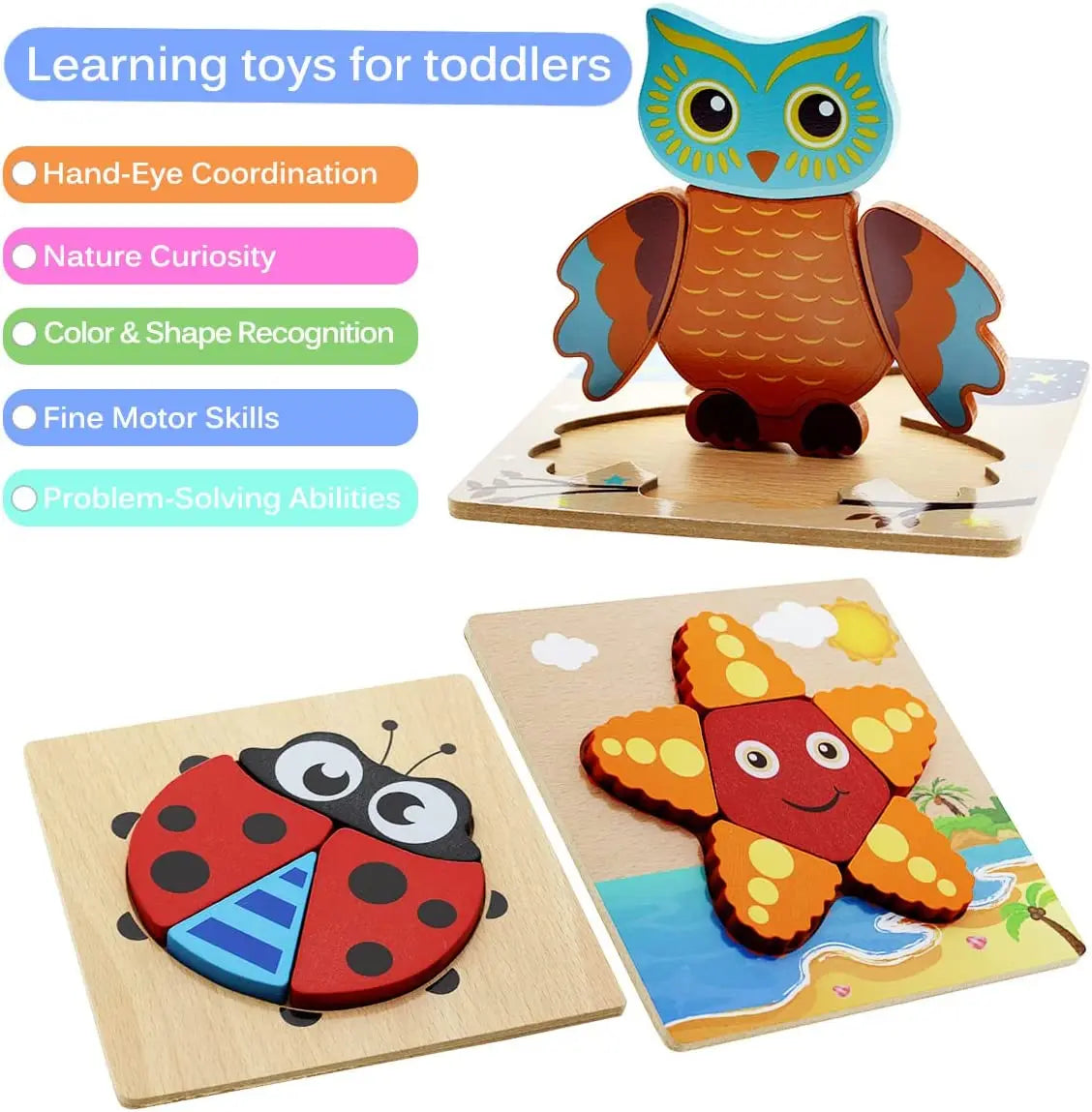 Wooden 3D Toys Puzzle Cartoon Animals Early Learning Cognition