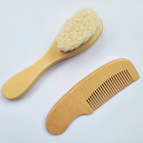 2pcs Baby Comb Set Baby Care Hair Brush Beech Soft Wool Wood Comb