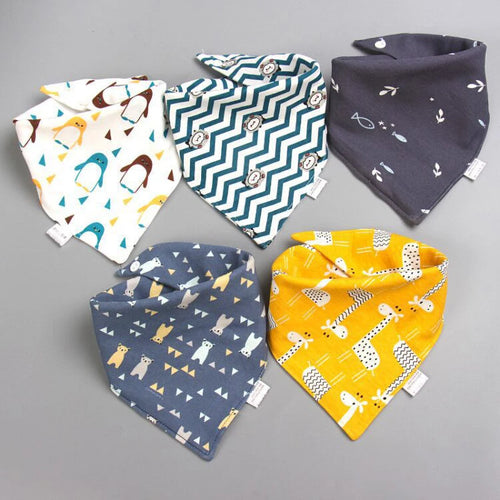 5pcs Pure Cotton Bandana Waterproof Bibs Baby Saliva Towel Triangle