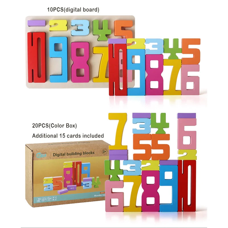 Wooden educational digital blocks, creative puzzles, stacking toys,