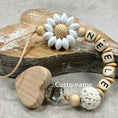 Load image into Gallery viewer, Custom Name Silicone Beads Wooden Ring Pacifier Clips Safe Teething
