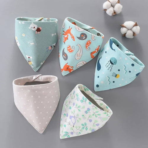 5pcs Pure Cotton Bandana Waterproof Bibs Baby Saliva Towel Triangle