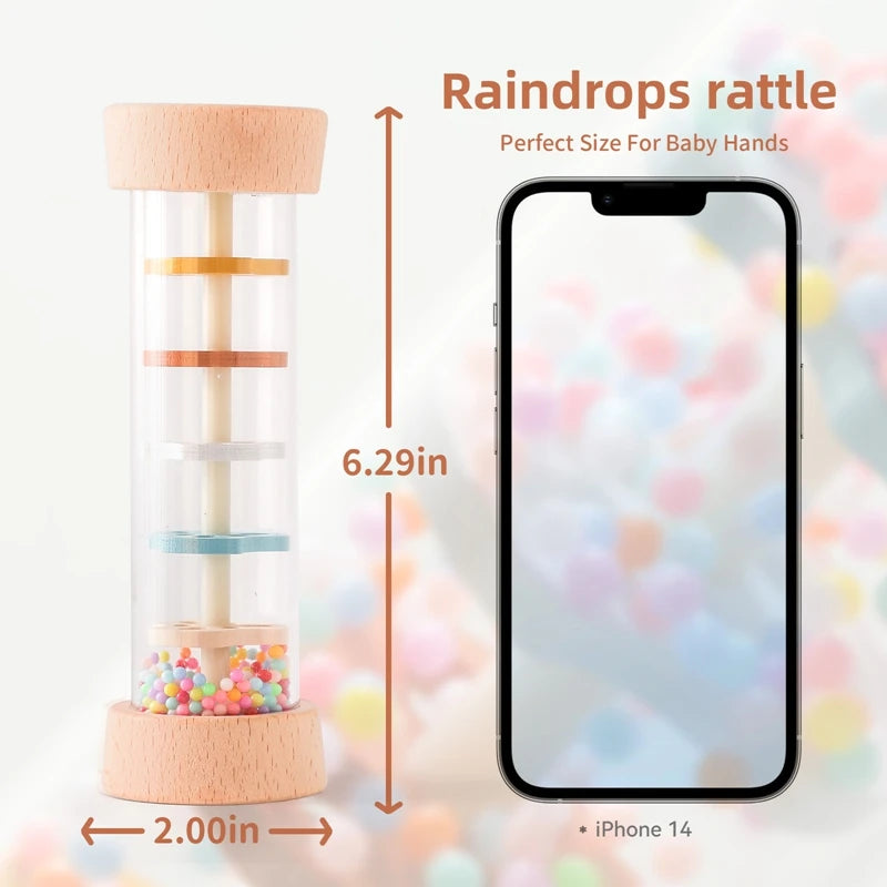 Montessori Baby Rain Stick Rainbow Hourglass Rain Music Rattle Baby