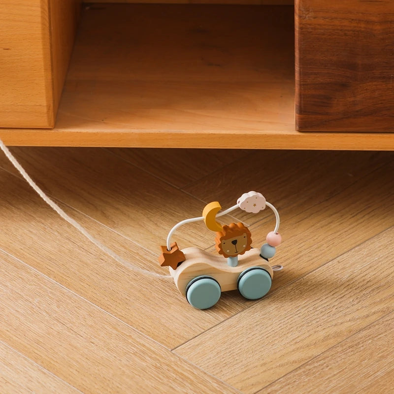 Wooden Baby Dragging Stars Moon Surround Car Beech Baby Toys Car