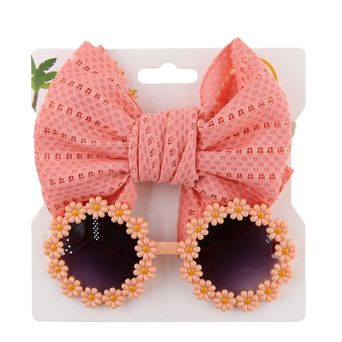 2Pcs/Card Daisy Baby Sunglasses Eyelet Bow Headband Set Elastic Nylon