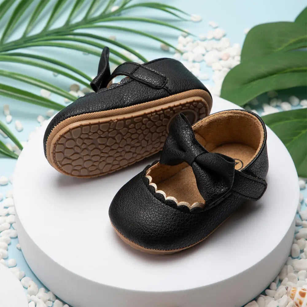 Retro New Newborn Baby Walking Shoes Spring Autumn Solid Color Bow