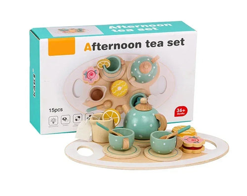 15pcs Wooden Tea Toys Pretend Play Kitchen Accessories Food Playset